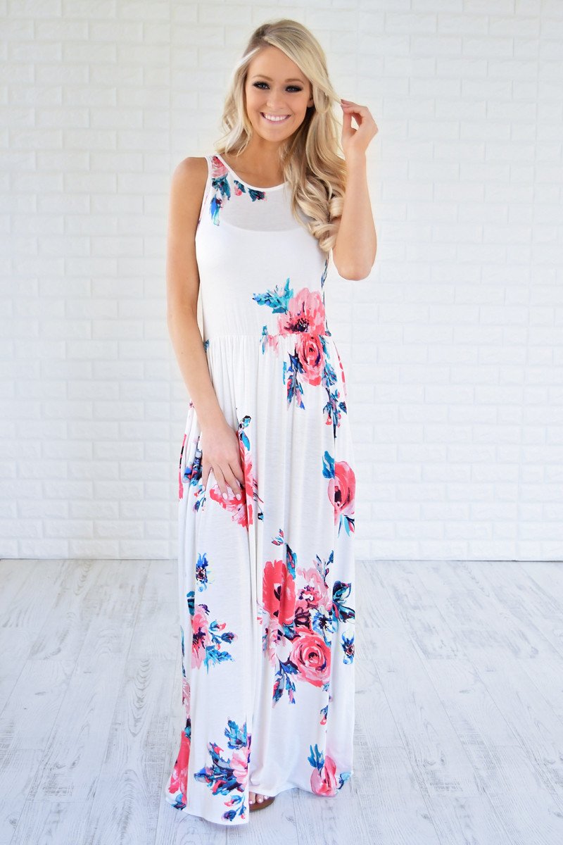 Cherished Love White Floral Maxi Dress – The Pulse Boutique