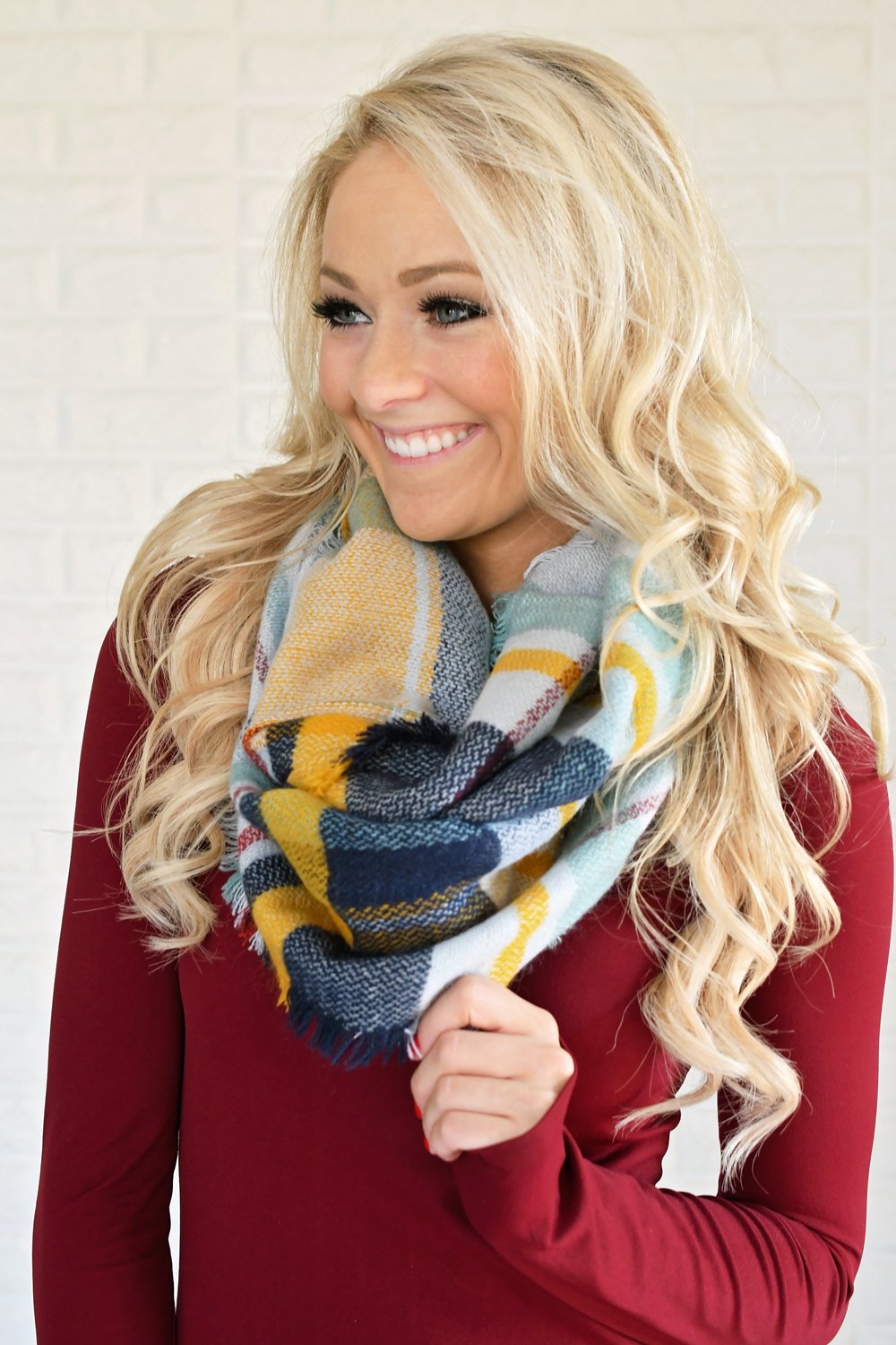 mustard yellow and navy scarf