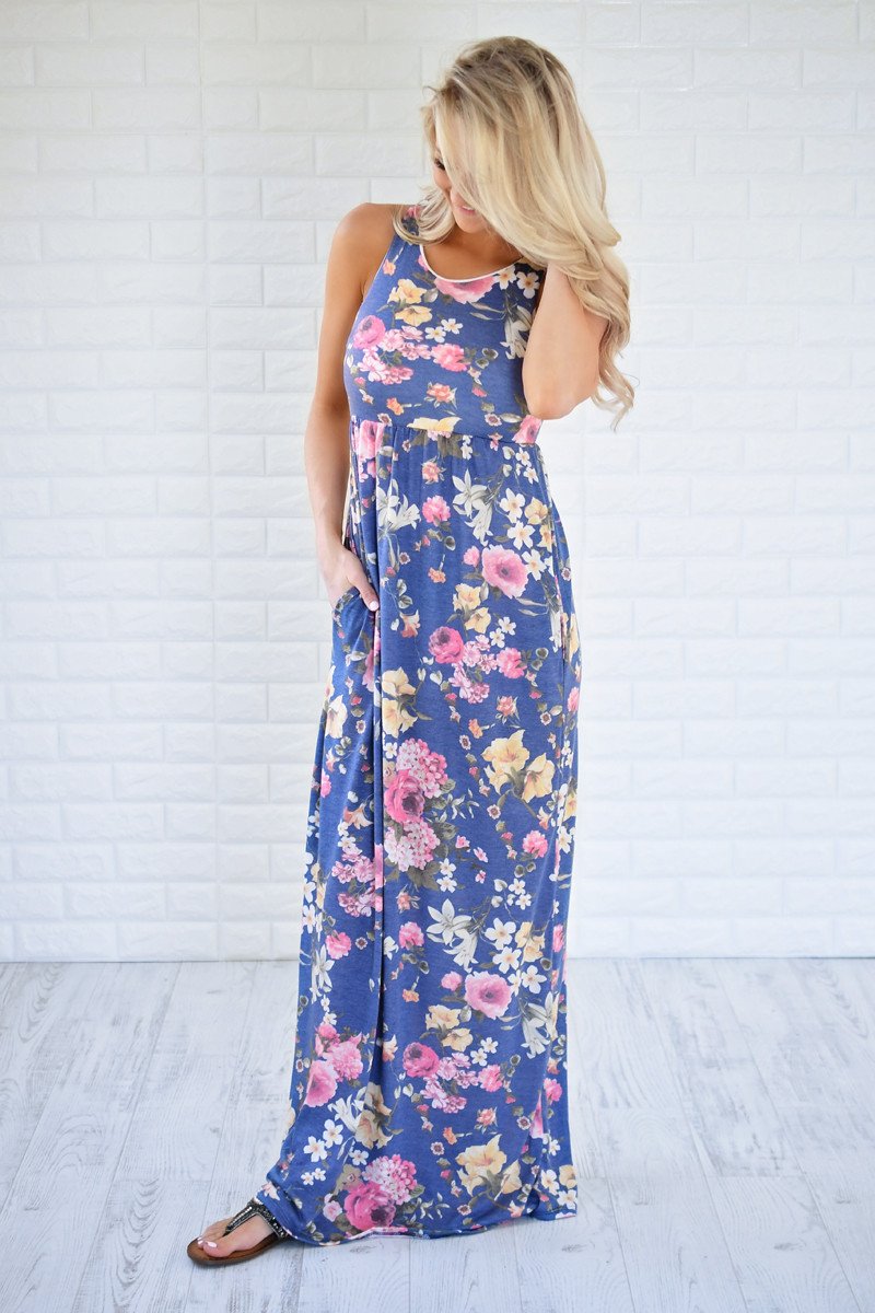 Always Thinking of You Blue Floral Maxi Dress – The Pulse Boutique