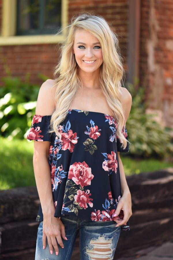 Navy Floral Off the Shoulder Top – The Pulse Boutique