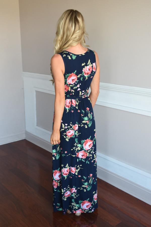 Navy Floral Sensation Maxi – The Pulse Boutique