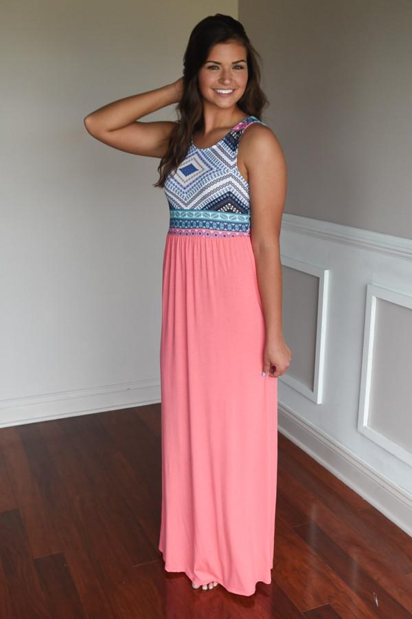 Aztec Top Coral Maxi Dress – The Pulse Boutique