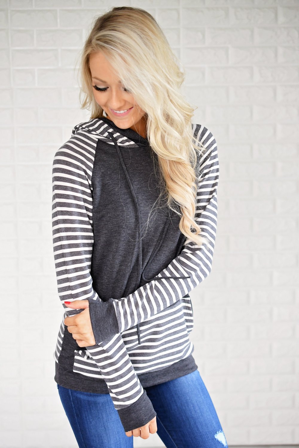 Double Hooded Striped Sweatshirt – The Pulse Boutique
