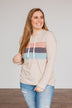 All Over This Striped Hooded Top- Taupe