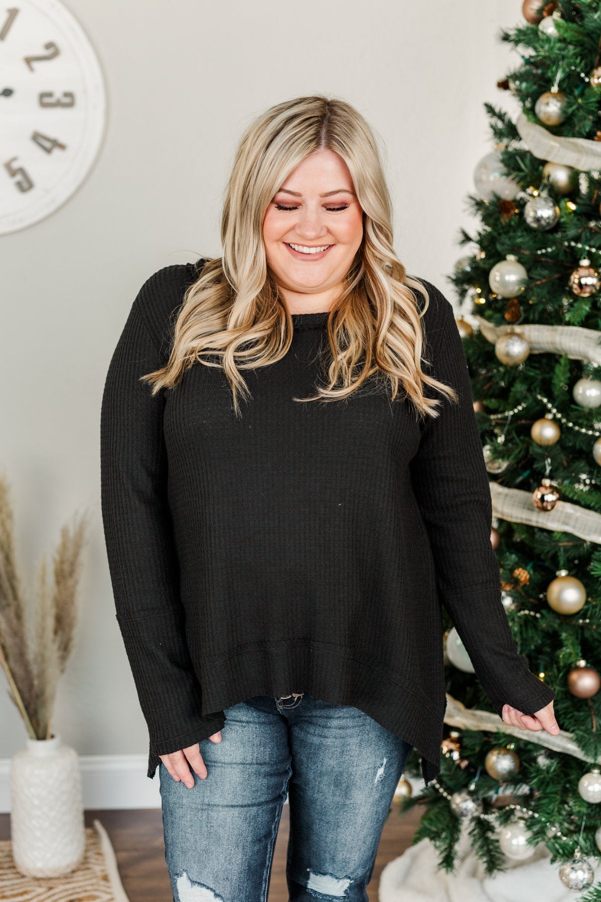 Time And Time Again Long Sleeve Thermal Top- Black – The Pulse Boutique