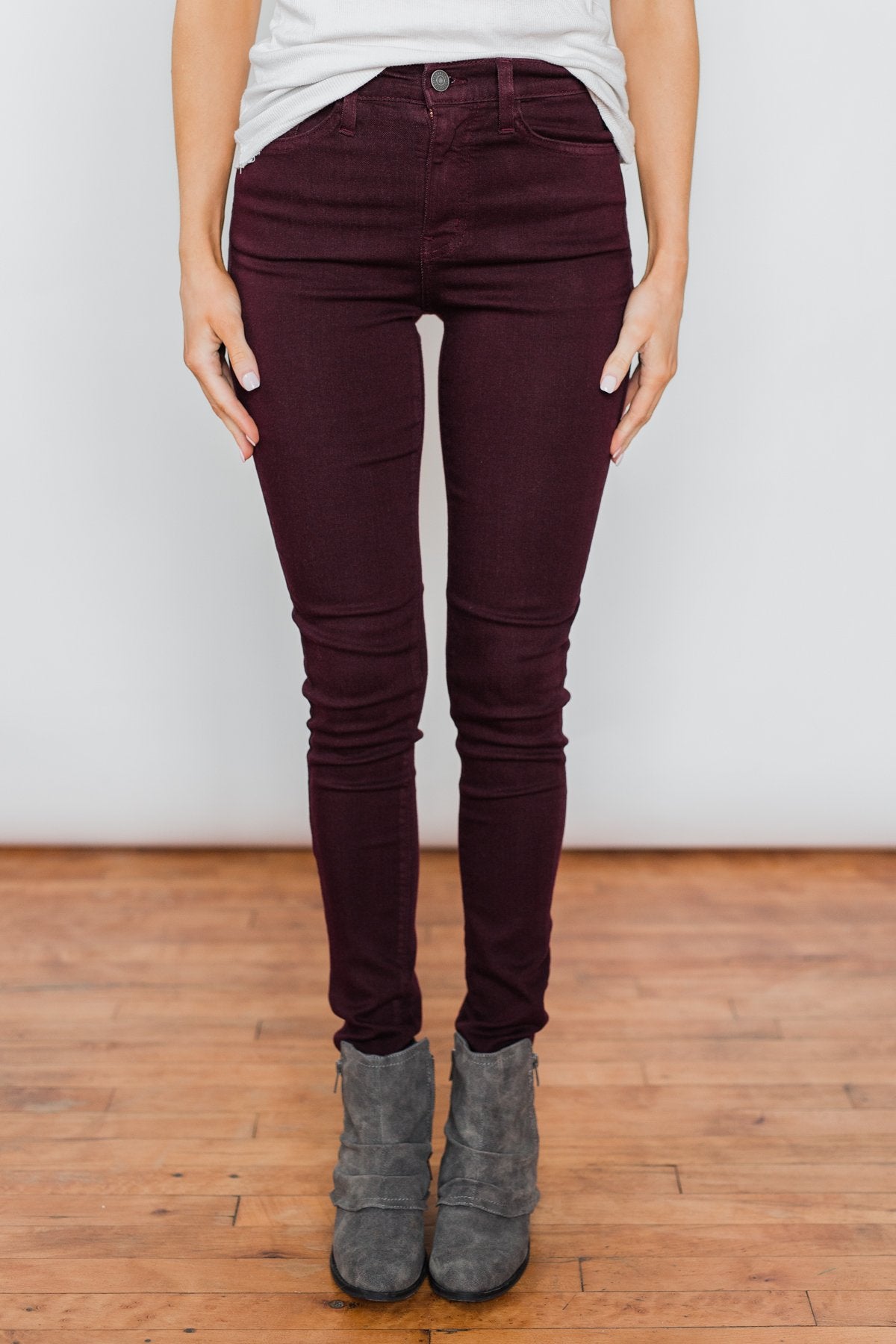 Kan Can Non-Distressed Skinny Jeans- Deep Burgundy – The Pulse Boutique