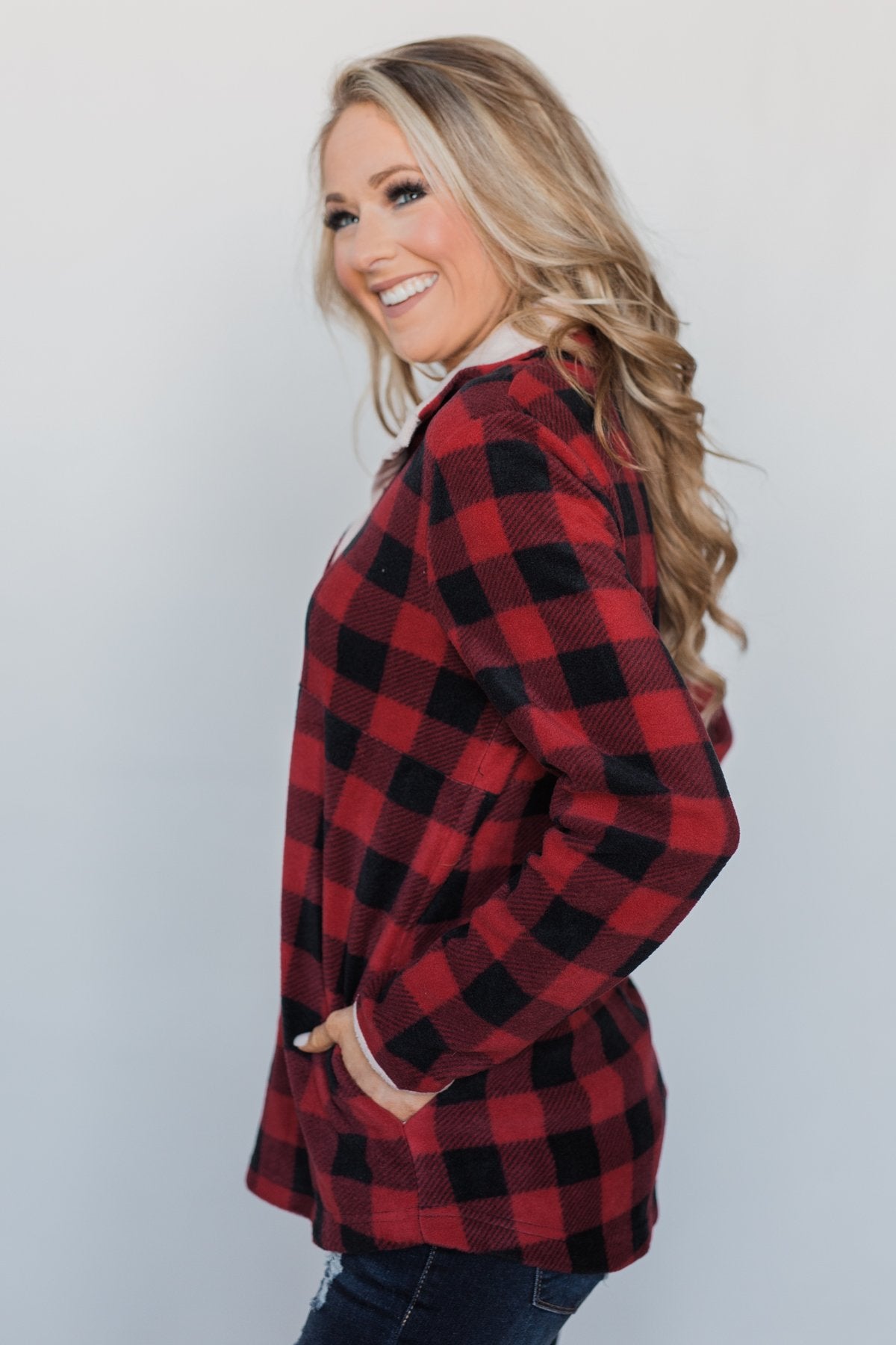 Buffalo Plaid Fleece Pullover- Red & Black – The Pulse Boutique