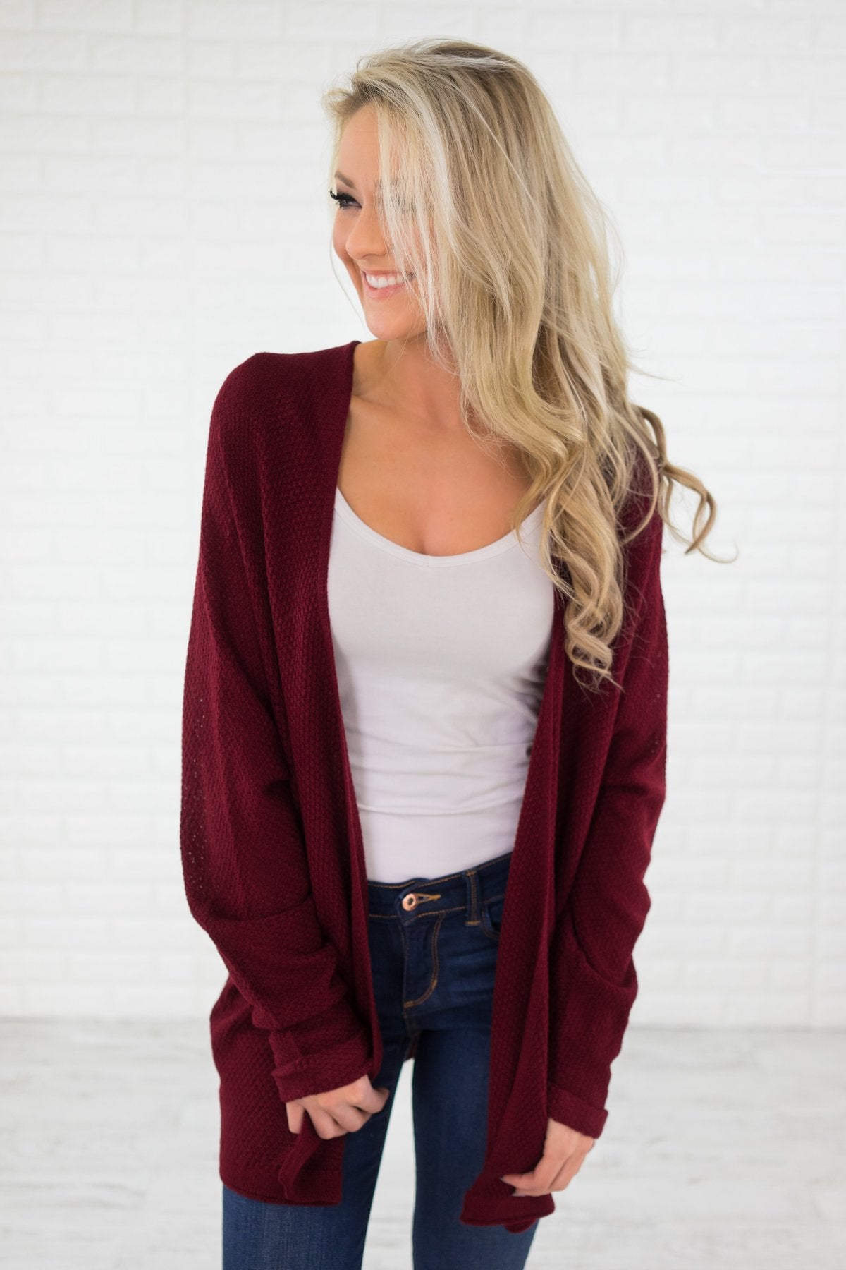 burgundy cardigan