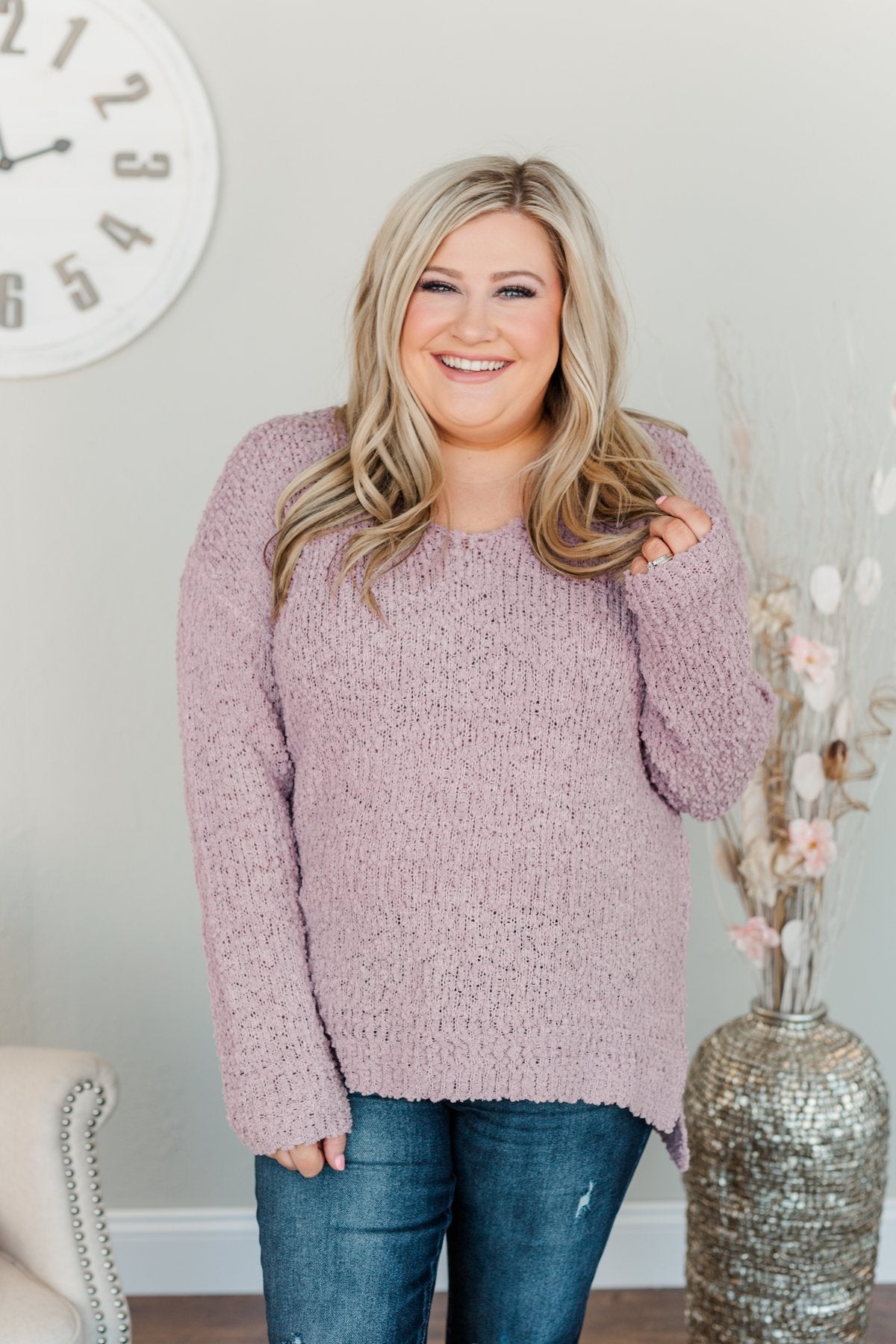 Conquer The Cold Popcorn Knit Sweater- Lavender – The Pulse Boutique