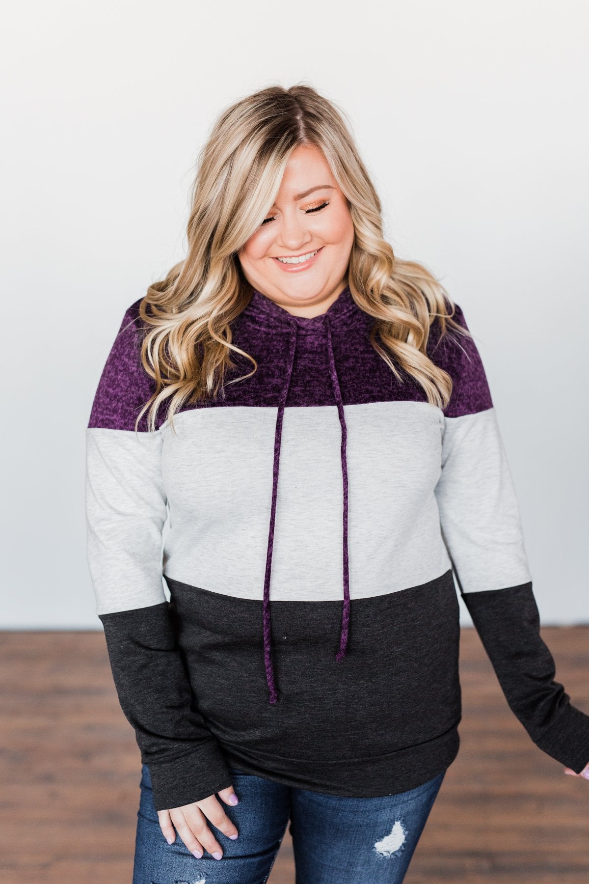 It Just Might Be Color Block Hoodie- Eggplant & Charcoal – The Pulse ...