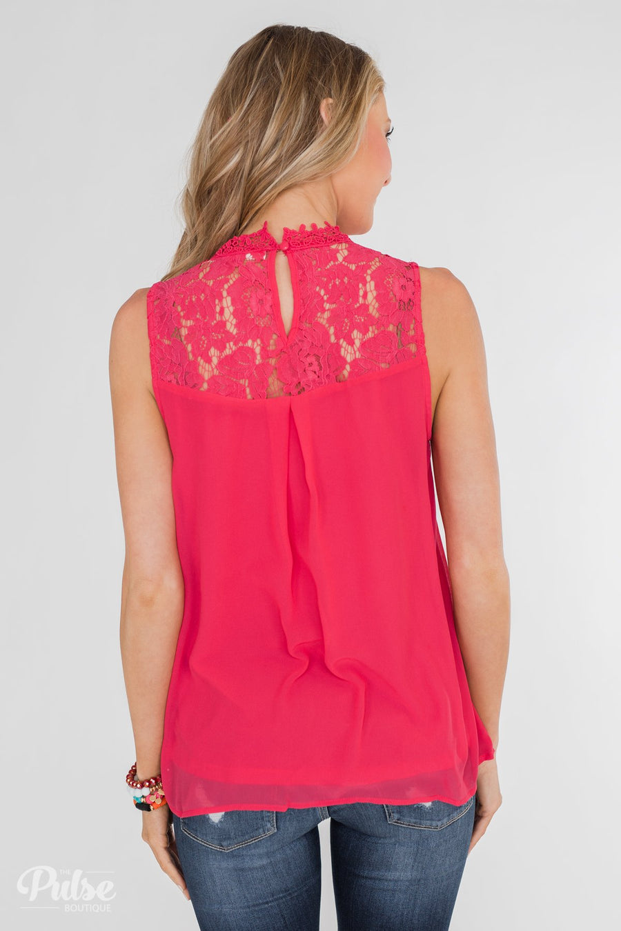 Detailed in Lace Tank Top- Hot Pink – The Pulse Boutique