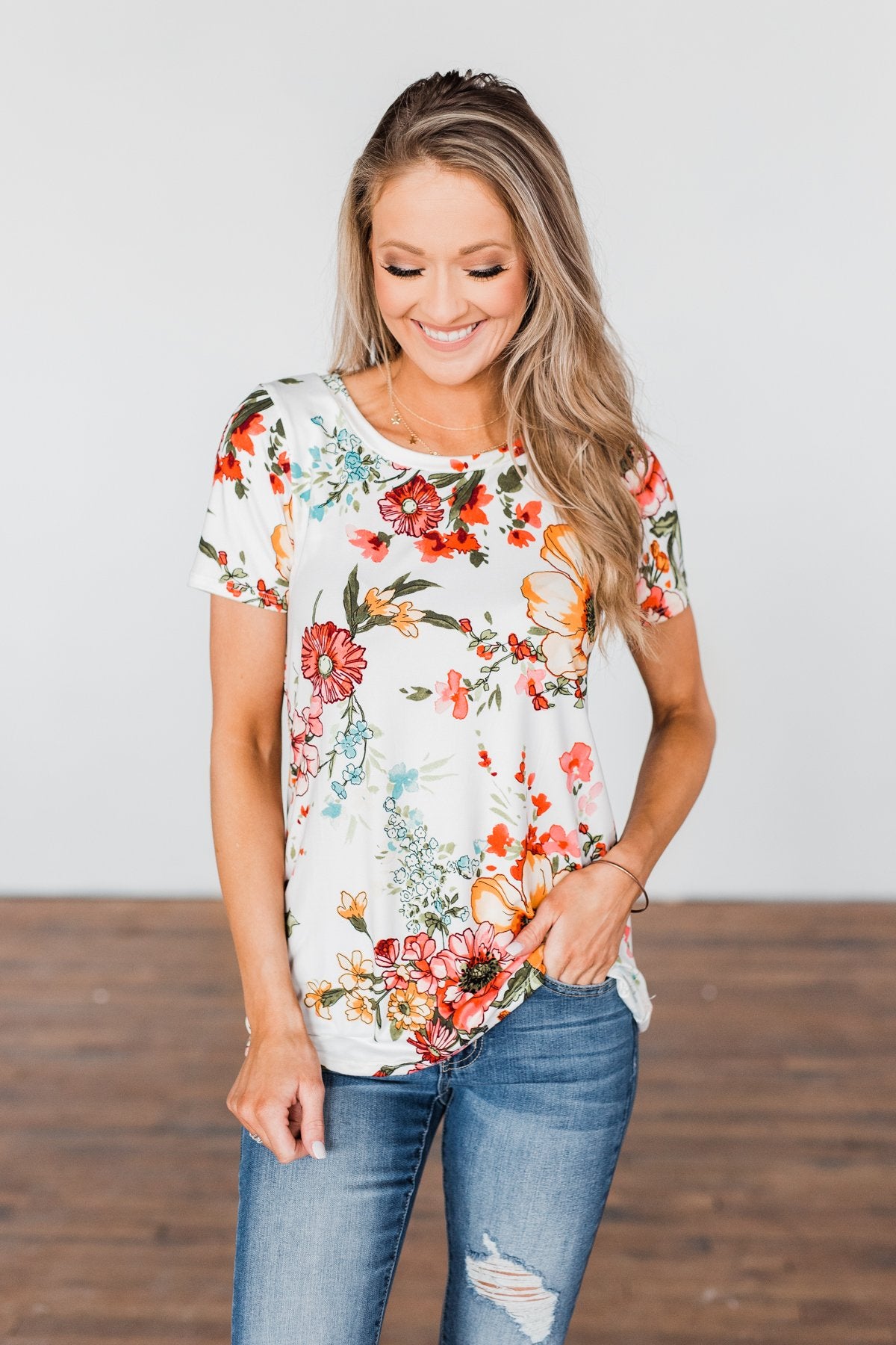 Here With Me Floral Short Sleeve Top- Ivory – The Pulse Boutique