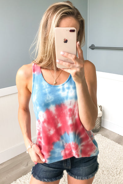 Cool For The Summer Tie Dye Tank Top- Red, Blue, White – The Pulse Boutique