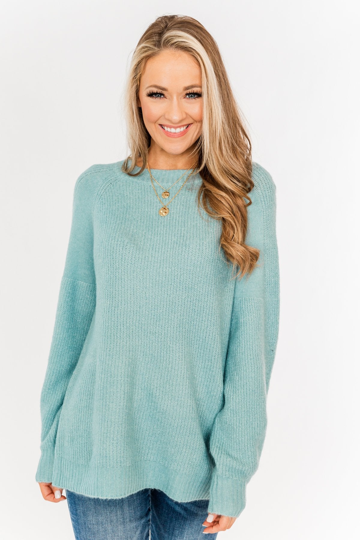 Live A Little Knit Sweater- Light Blue – The Pulse Boutique