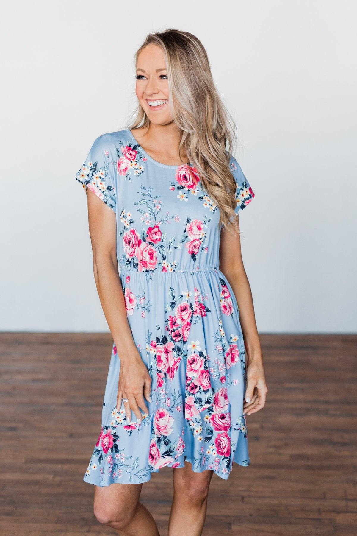 Enchanted Gardens Floral & Ruffle Dress- Baby Blue – The Pulse Boutique