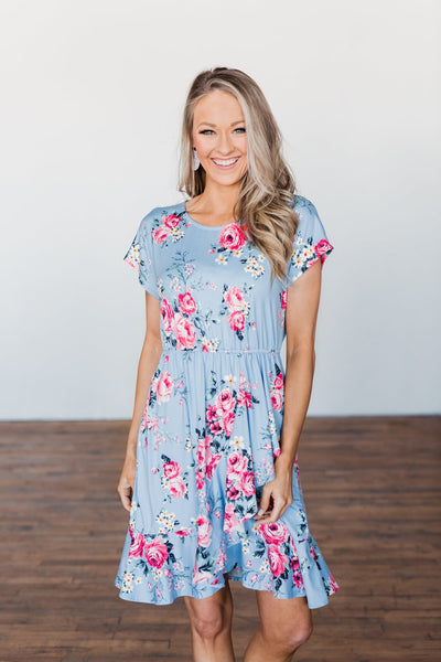 Enchanted Gardens Floral & Ruffle Dress- Baby Blue – The Pulse Boutique