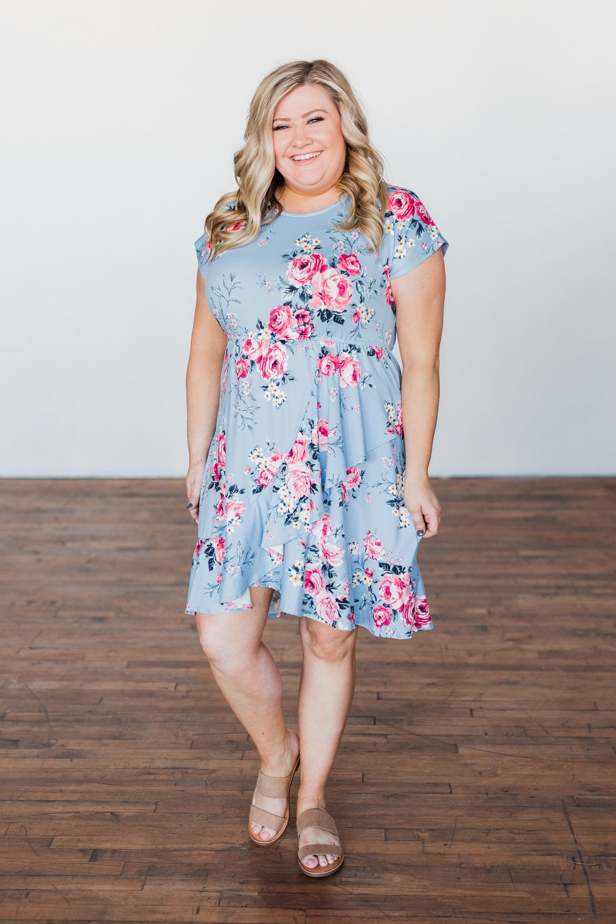 Enchanted Gardens Floral & Ruffle Dress- Baby Blue – The Pulse Boutique