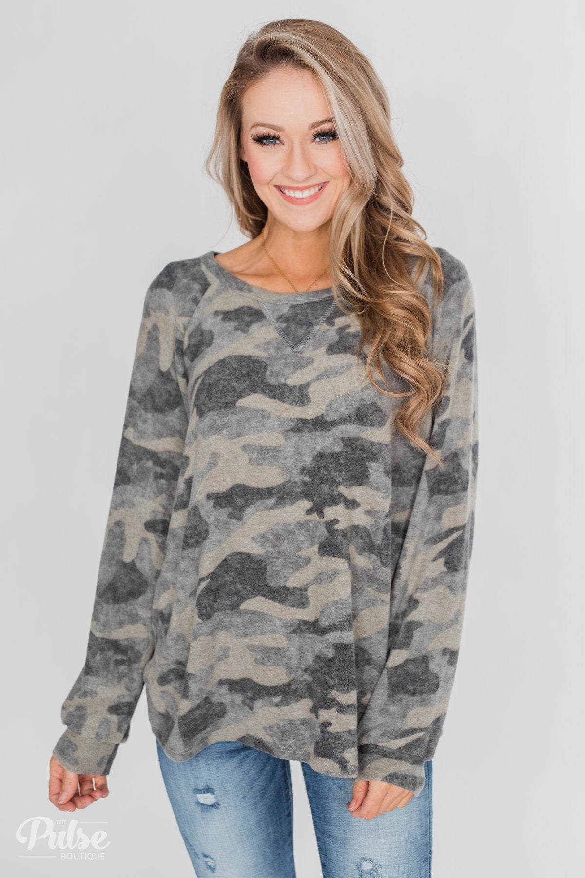 Fleece Pullover Top- Grey Camo – The Pulse Boutique