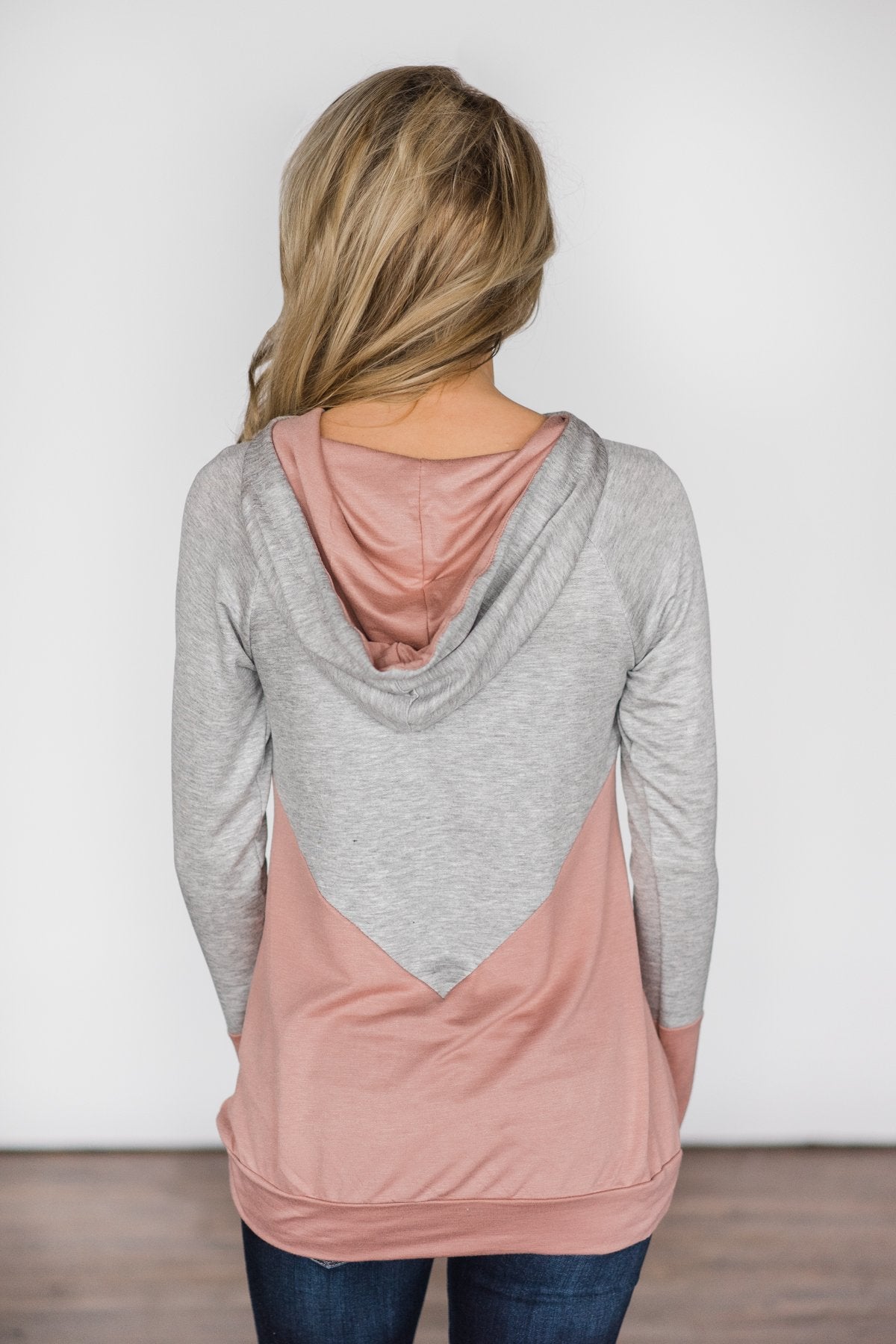 pink color block hoodie