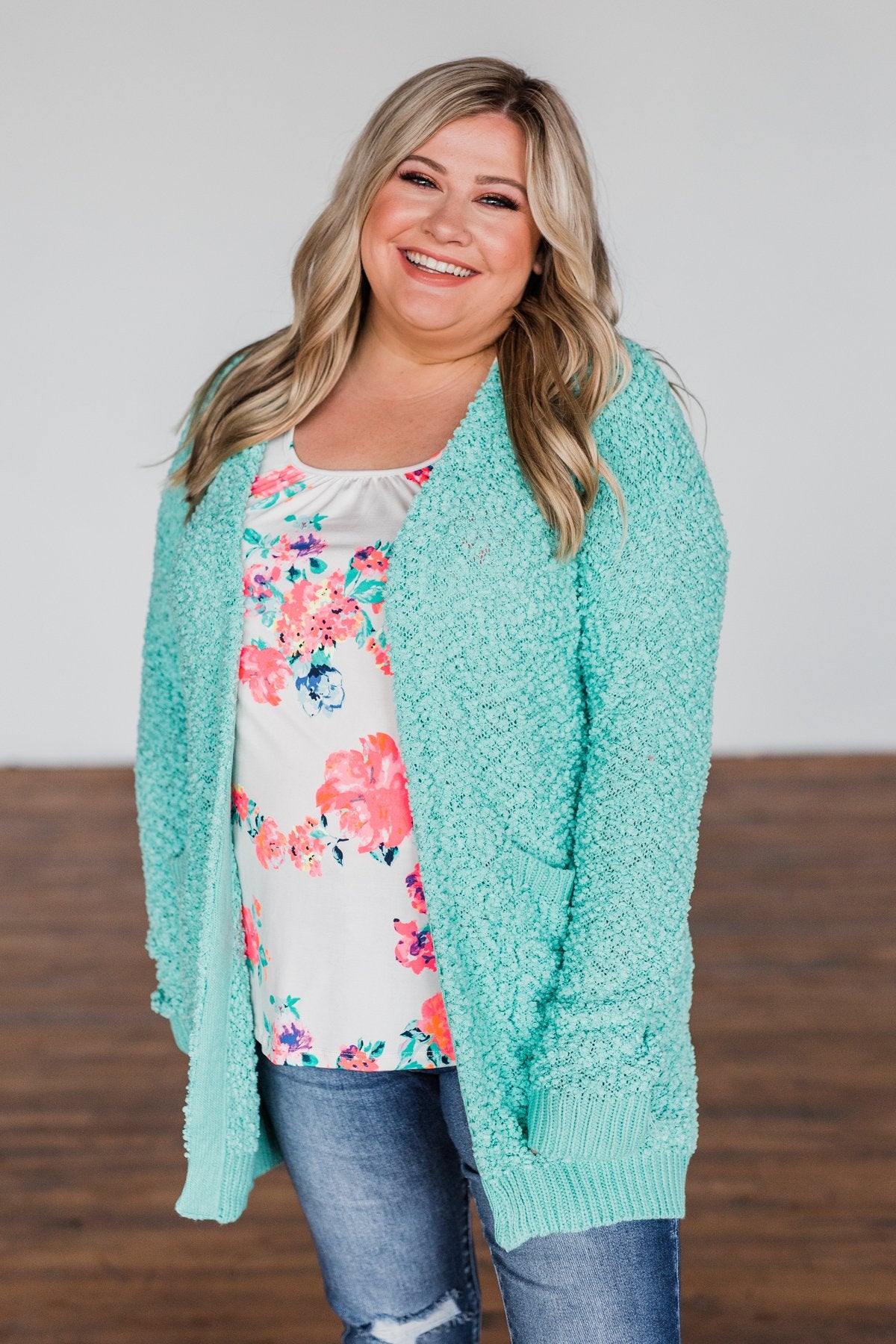 Stealing Glances Popcorn Knit Cardigan Mint The Pulse Boutique