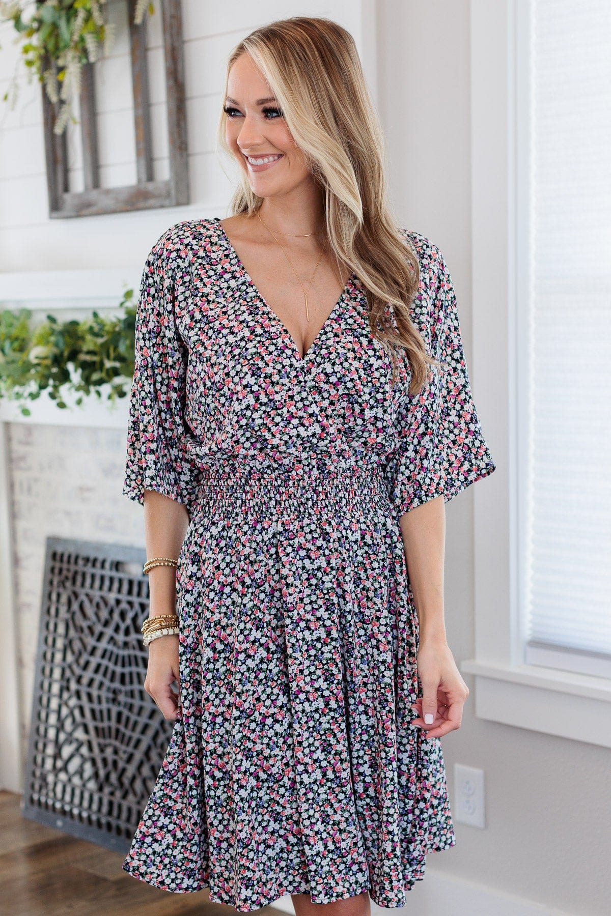 Summer Celebration Floral Dress- Black – The Pulse Boutique