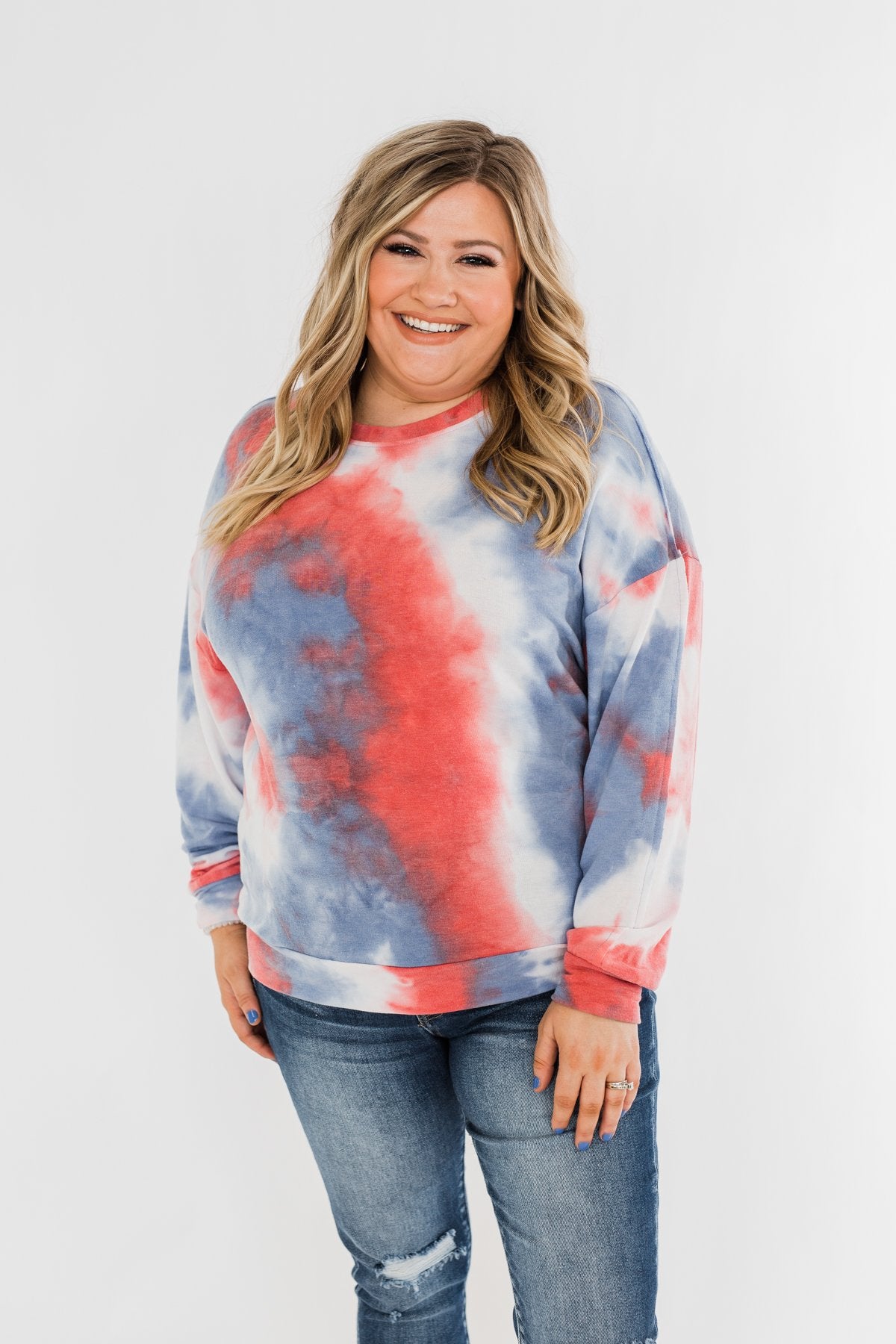 red white and blue tie dye shirt womens