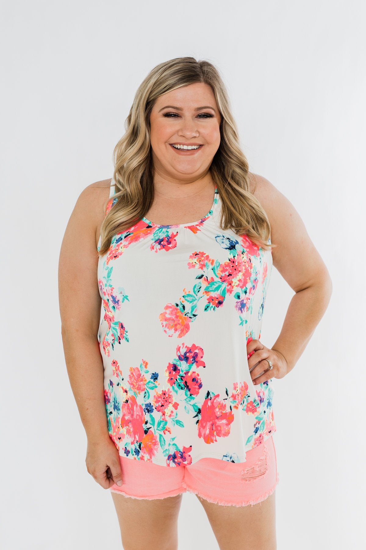 A Bright Floral Summer Tank- Ivory – The Pulse Boutique