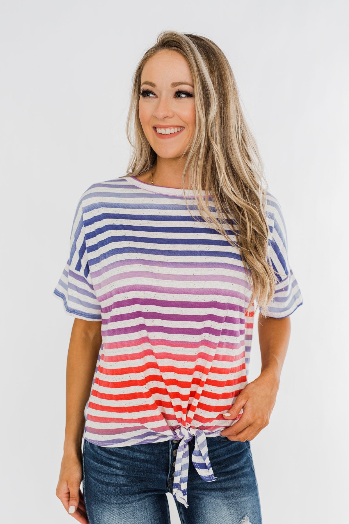 Multi Color Stripe Tie Front Top- Red, Blue, Purple – The Pulse Boutique