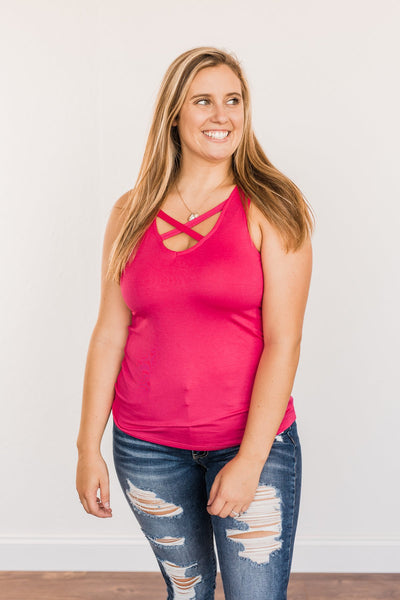 Places to Go Criss Cross Tank Top- Fuchsia – The Pulse Boutique