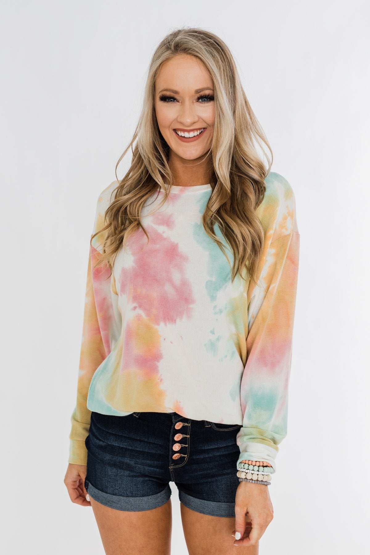 Daydream Long Sleeve Tie Dye Top- Pink, Mustard, Mint – The Pulse Boutique