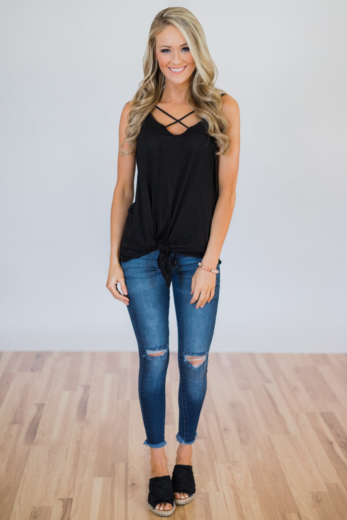 Simply Tied Black Knot Top – The Pulse Boutique