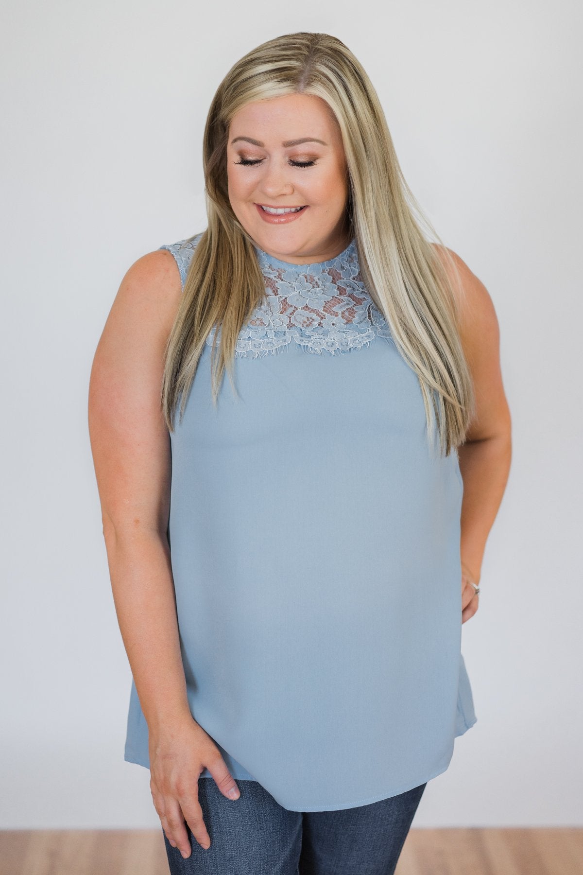 Breathtaking in Lace Tank Top- Baby Blue – The Pulse Boutique