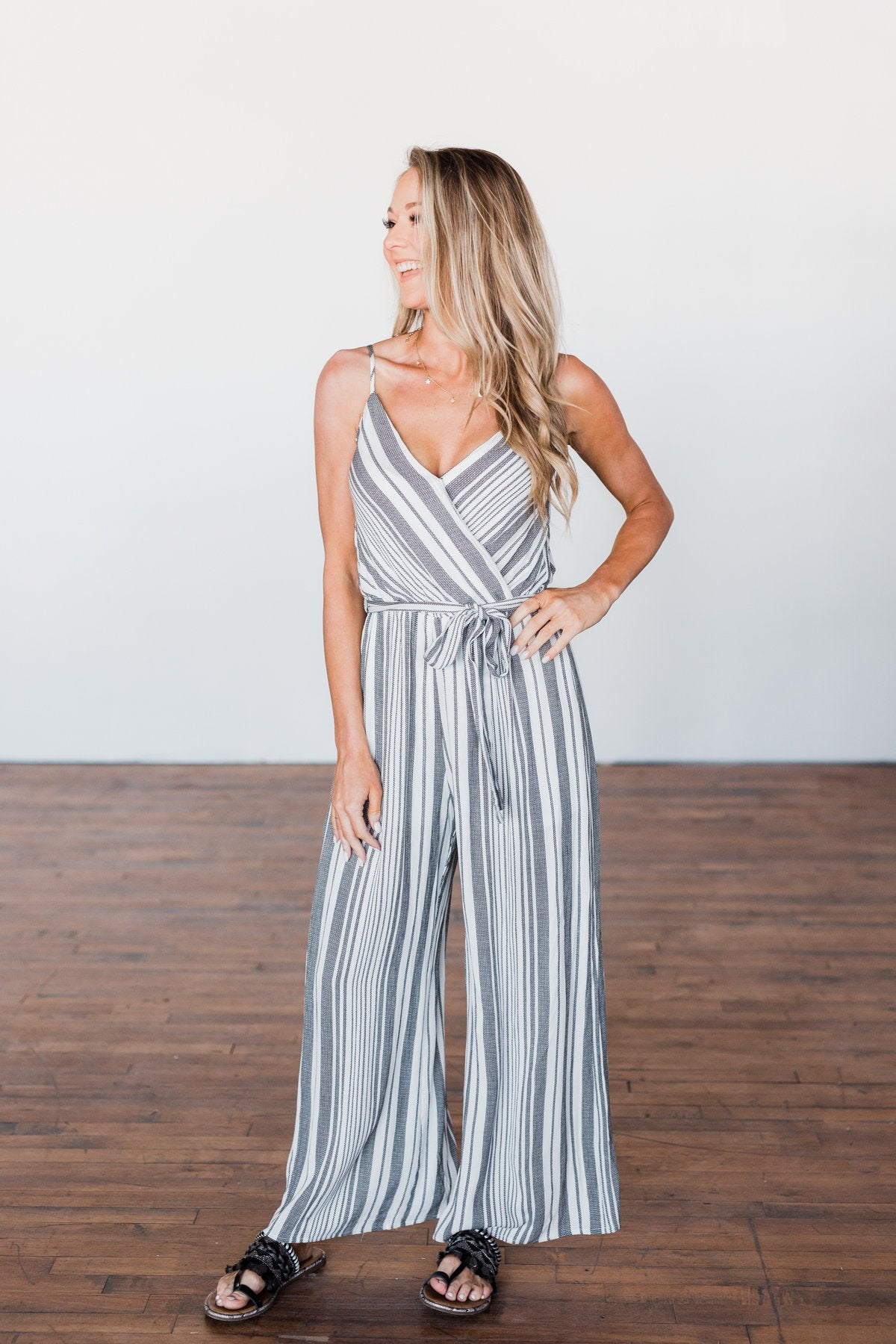 The Day Is Calling Striped Jumpsuit- Black & Ivory – The Pulse Boutique