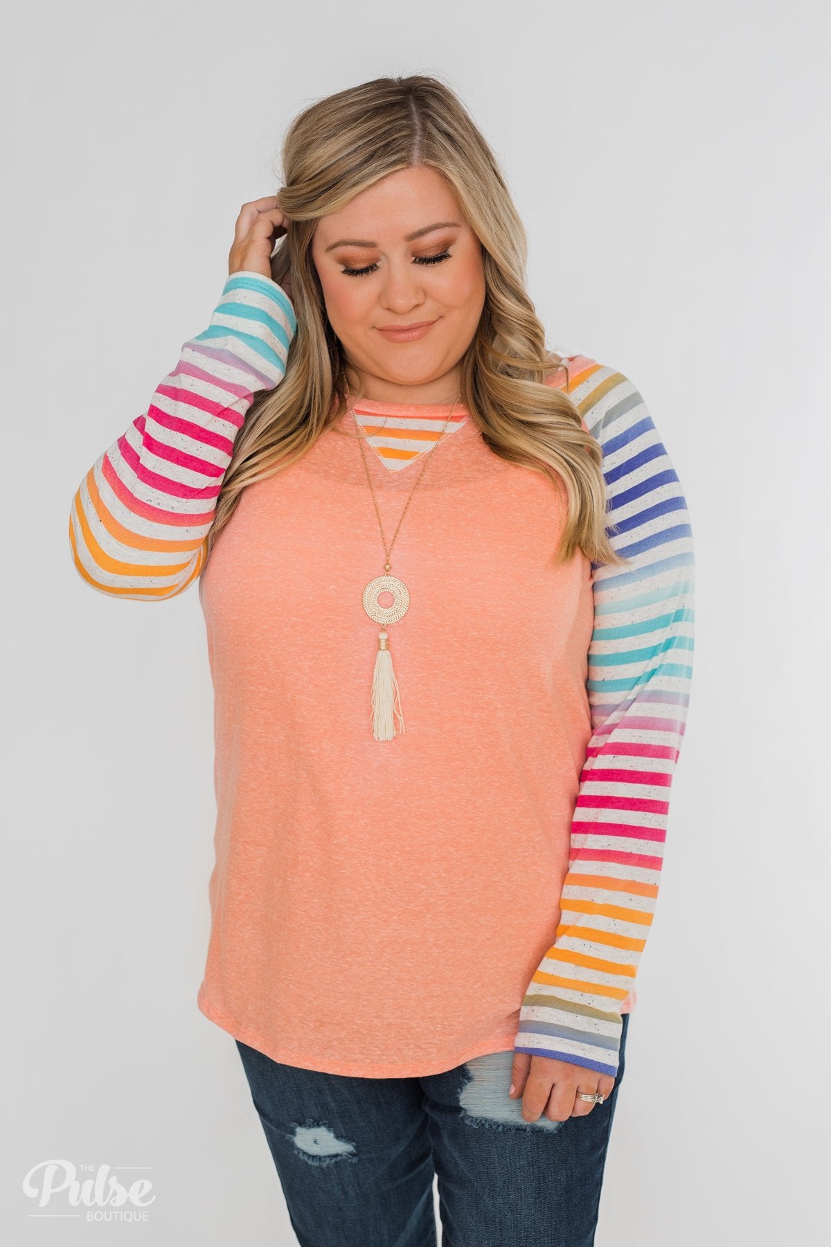 Multi-Colored Striped Sleeve Raglan Top- Peach – The Pulse Boutique