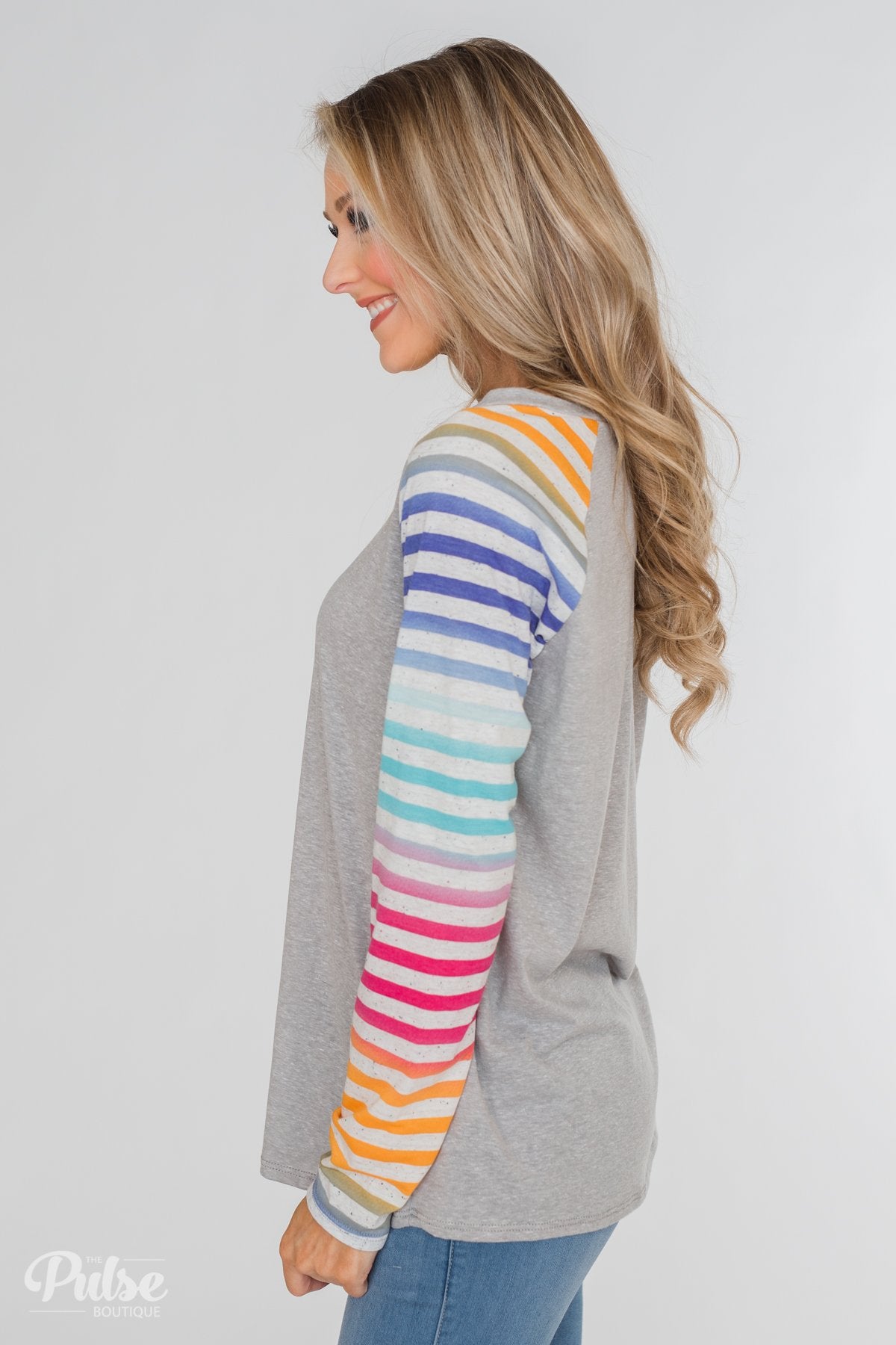Multi-Colored Striped Sleeve Raglan Top- Grey – The Pulse Boutique