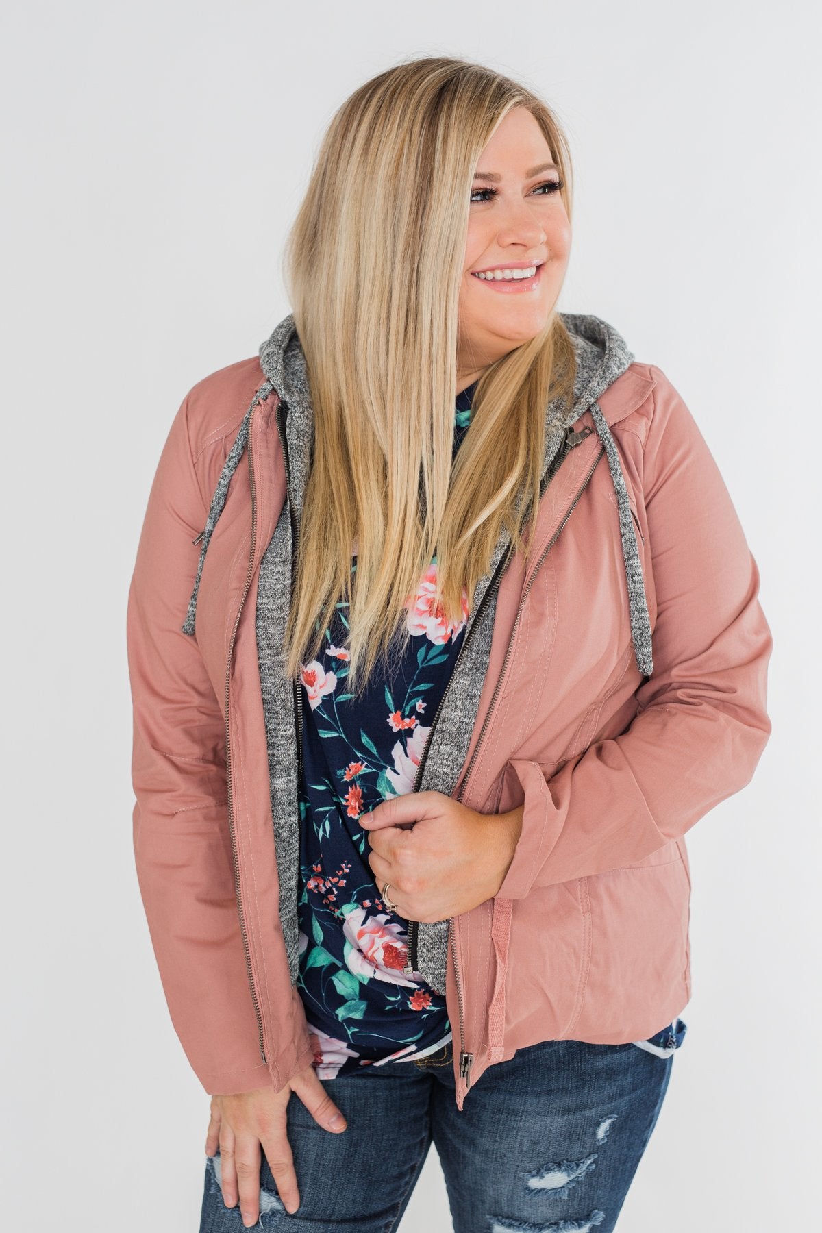 Essential Drawstring Hooded Jacket- Mauve – The Pulse Boutique