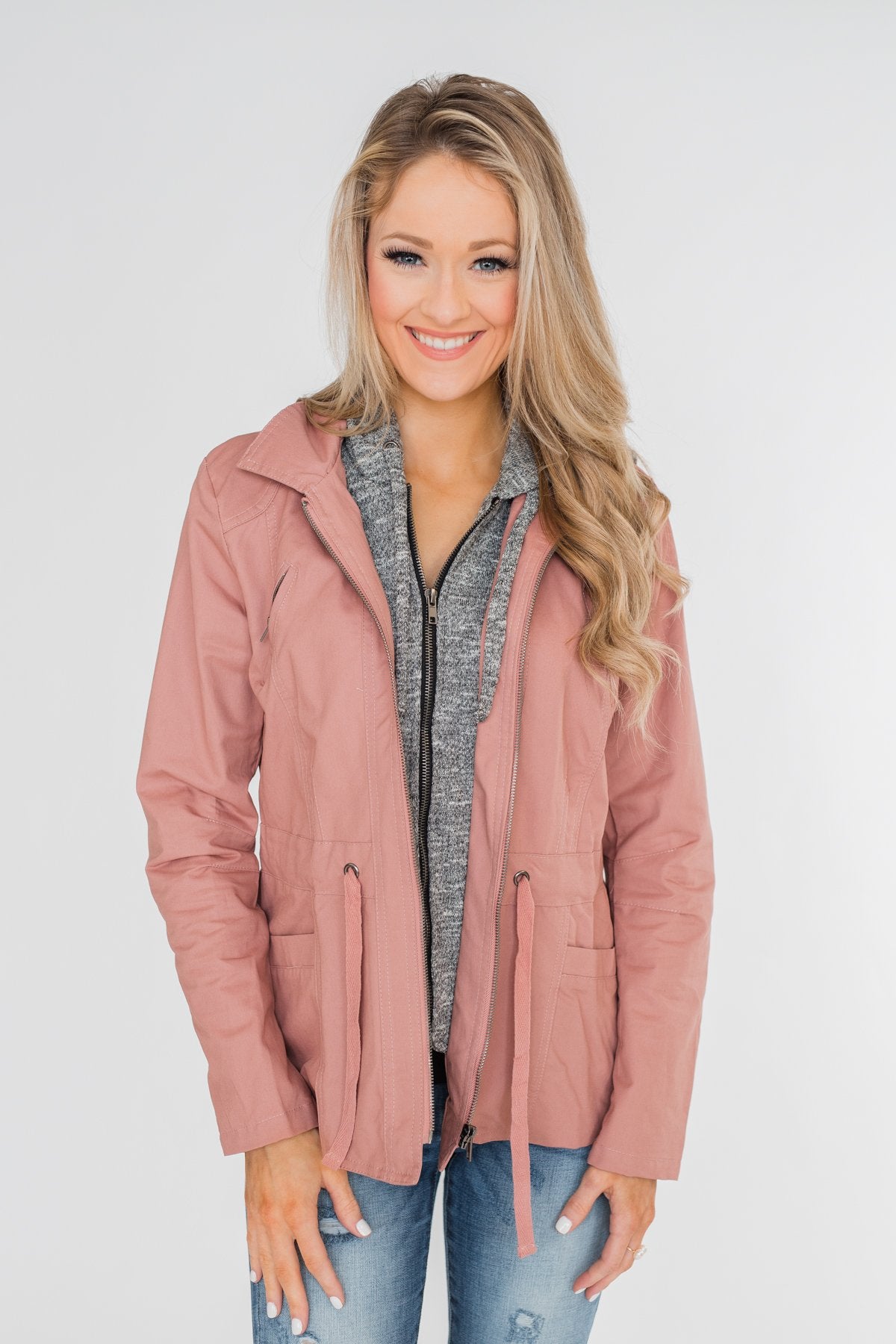 Essential Drawstring Hooded Jacket- Mauve – The Pulse Boutique