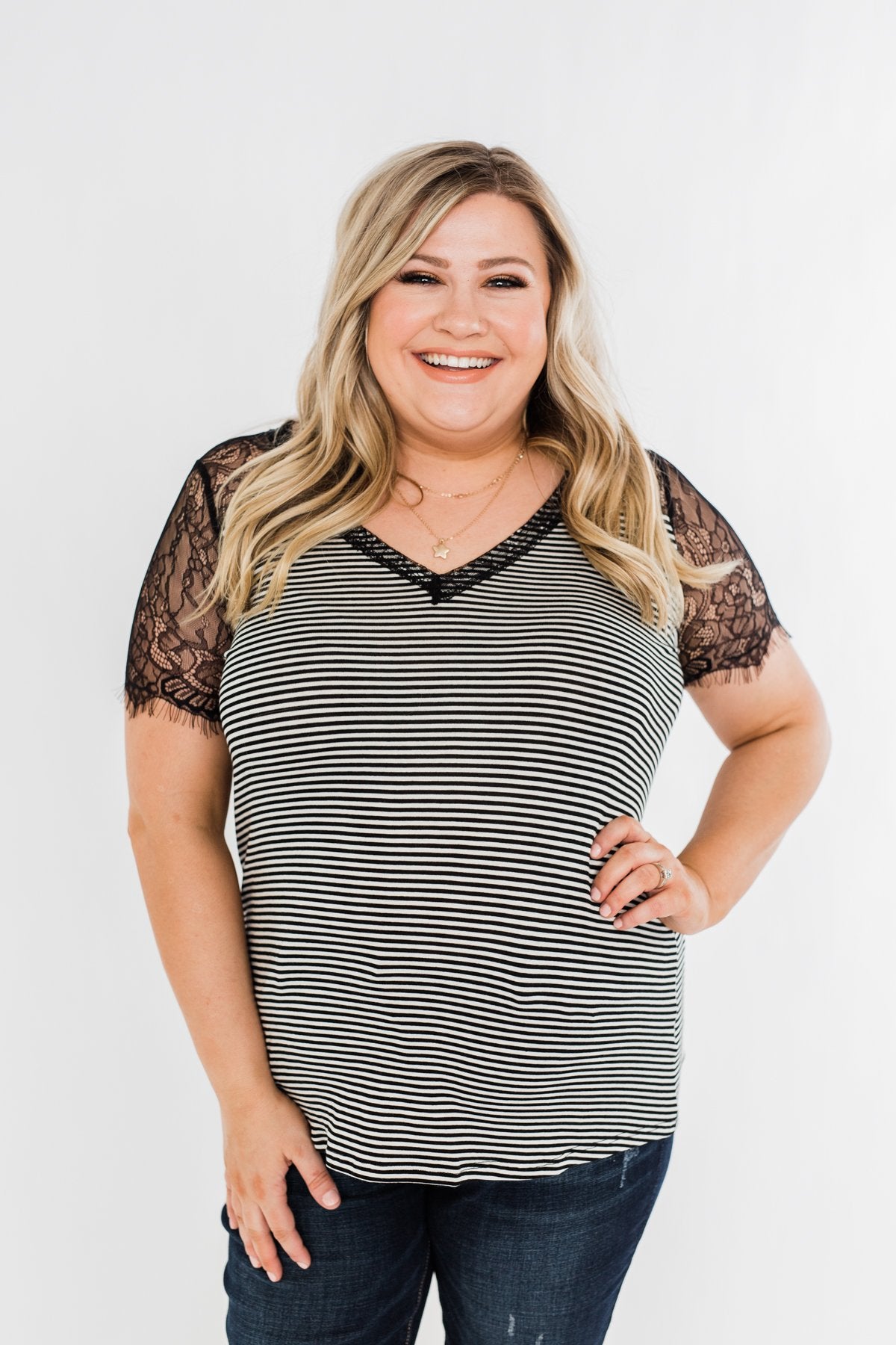 No Reason To Wait Striped Lace Top- Black – The Pulse Boutique