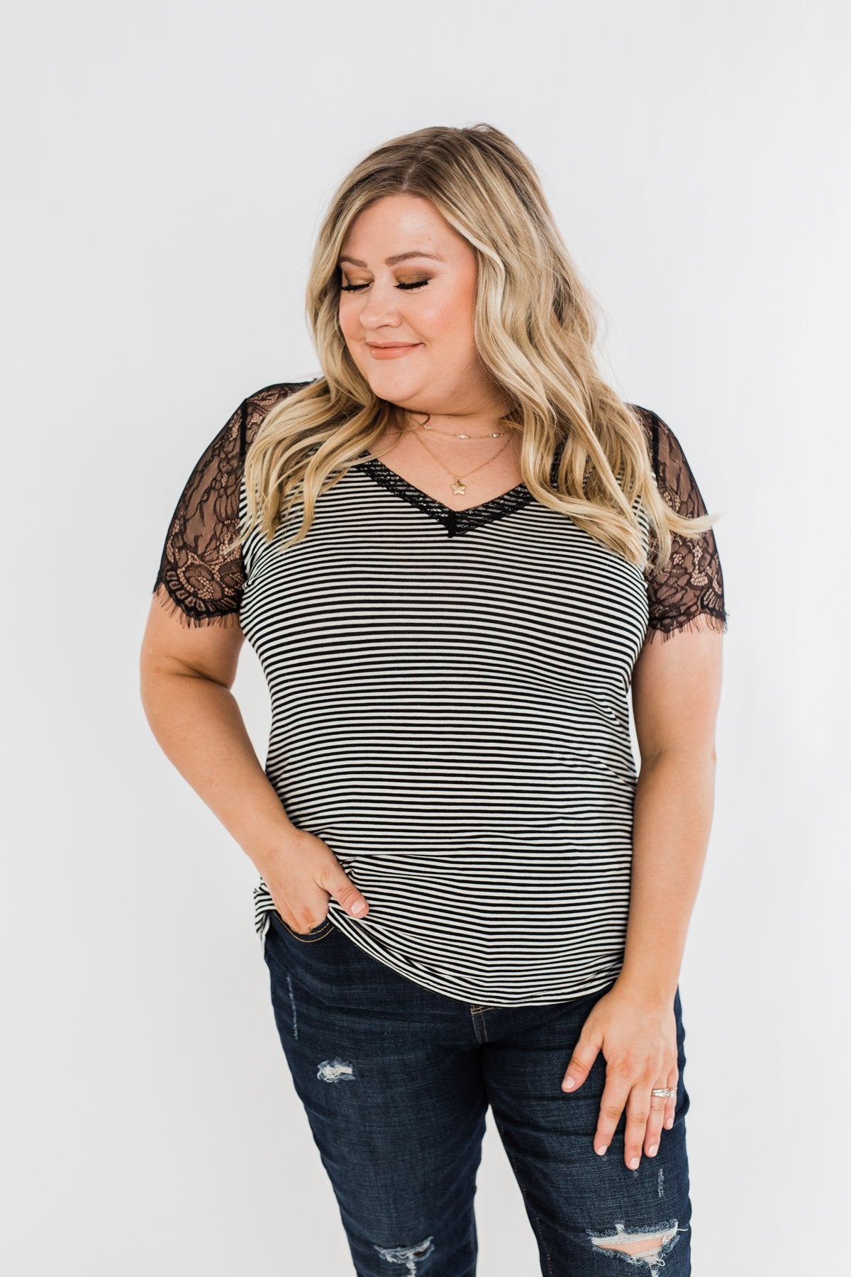 No Reason To Wait Striped Lace Top- Black – The Pulse Boutique