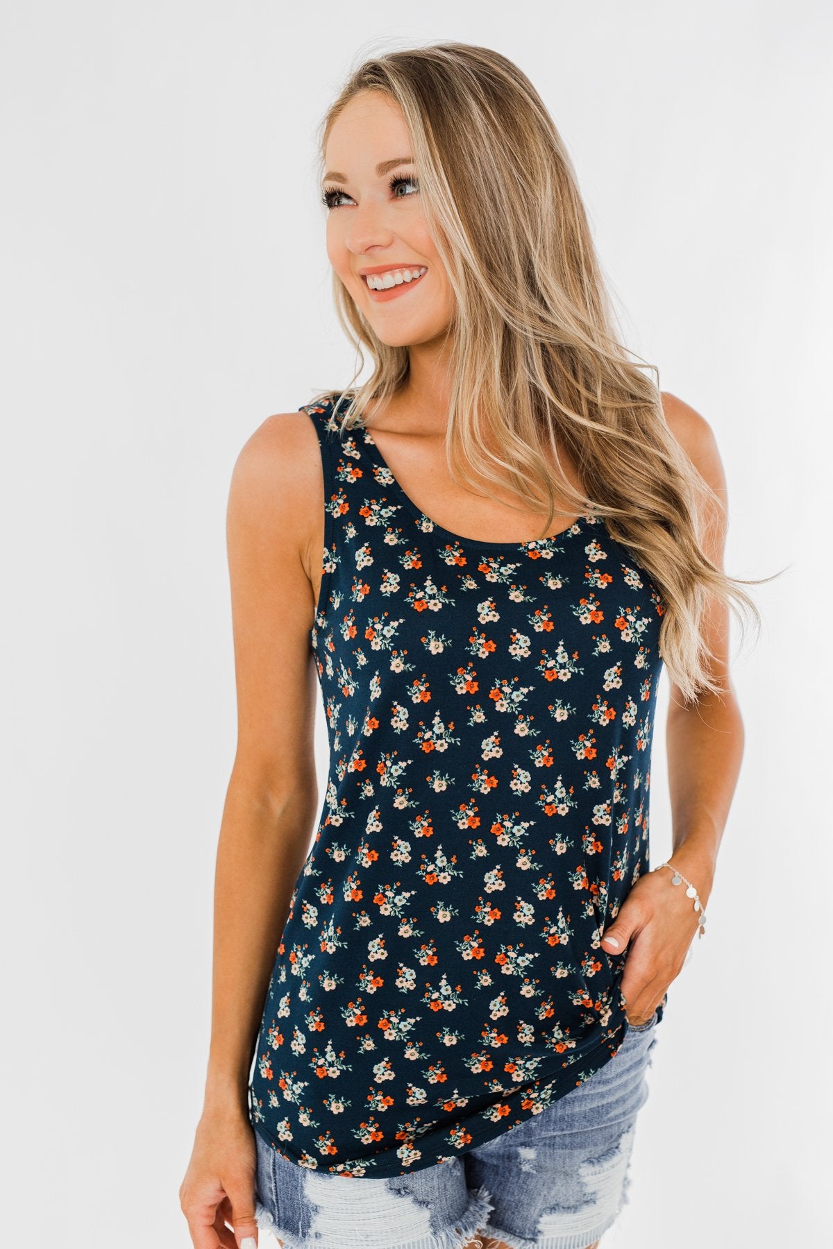 Easily Attracted Floral Tank Top Dark Teal The Pulse Boutique