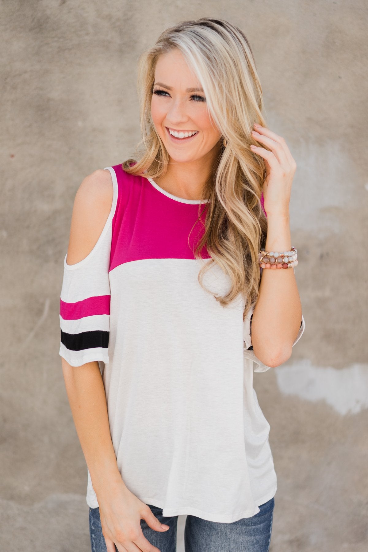 No Rush Cold Shoulder Top Hot Pink The Pulse Boutique 4611