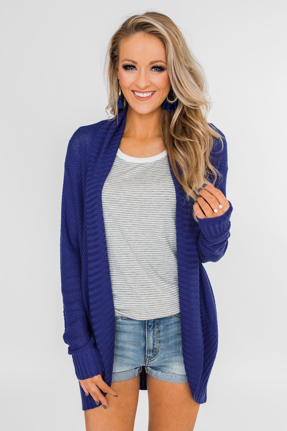 Knitted Drape Cardigan- Royal Blue – The Pulse Boutique