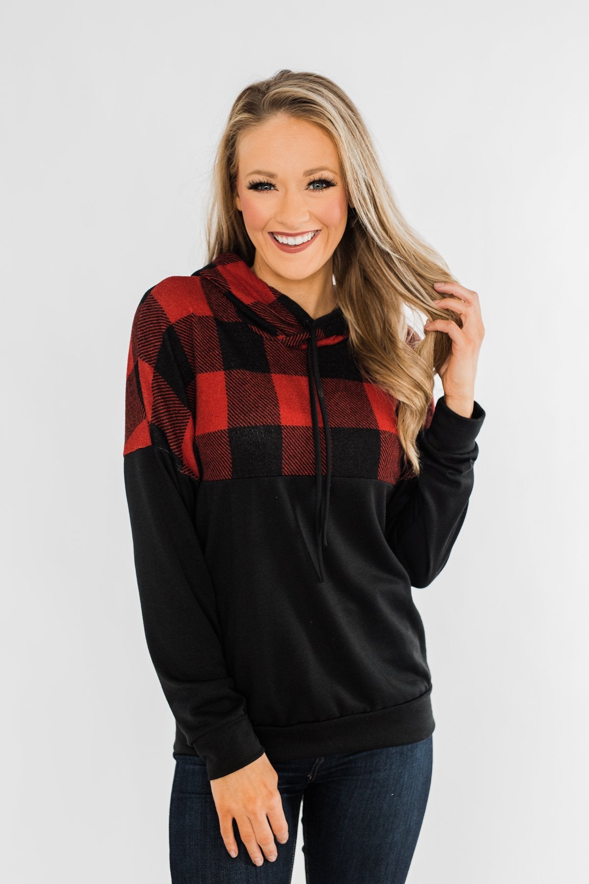 Keep On Loving Color Block Hoodie- Black & Buffalo Plaid – The Pulse ...