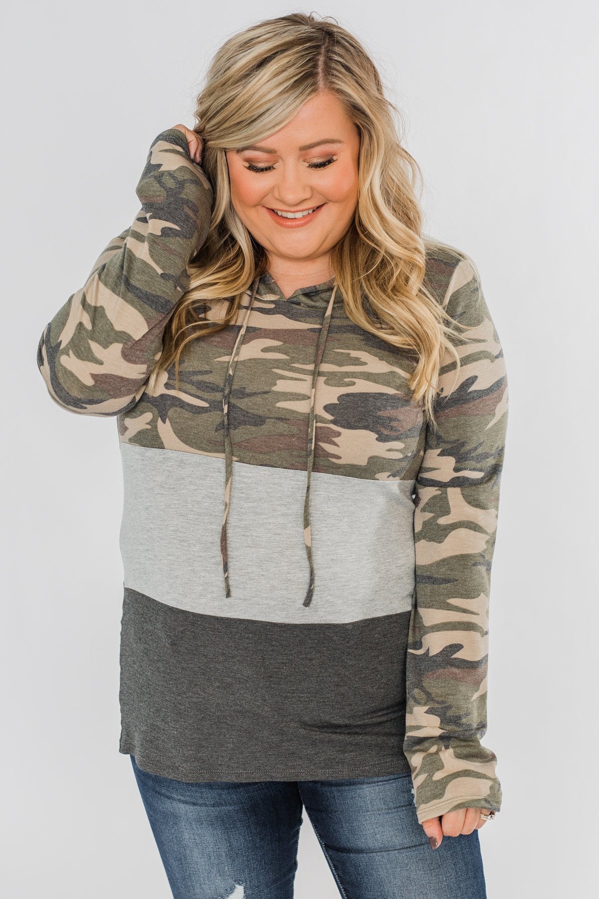 camo color block hoodie