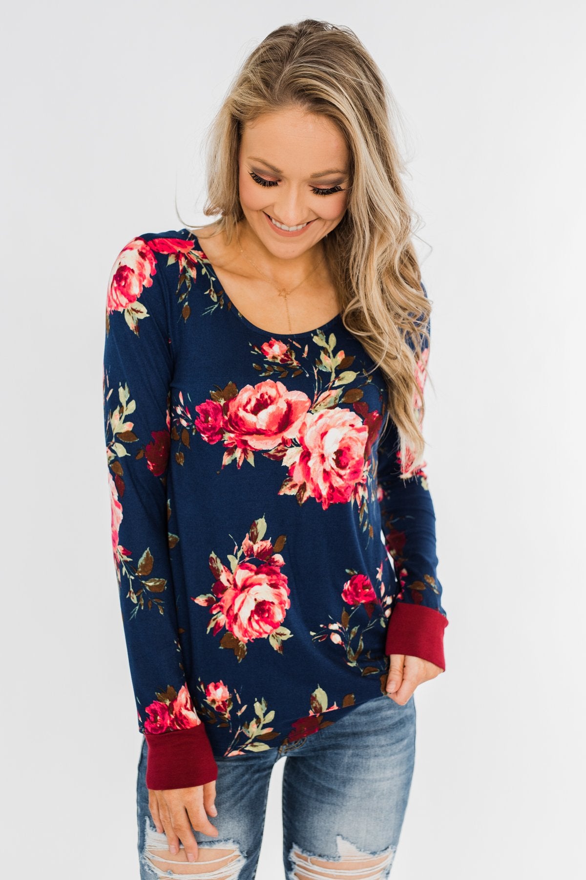 Field Of Flowers Criss Cross Top- Navy & Burgundy – The Pulse Boutique