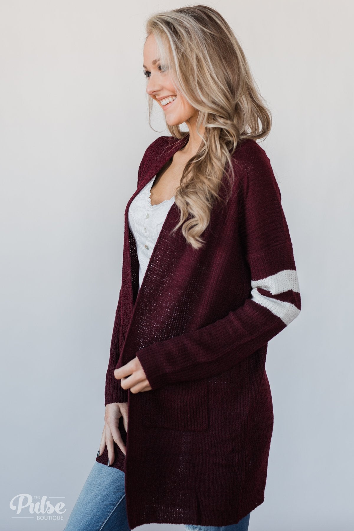 Varsity Stripe Knitted Cardigan- Burgundy – The Pulse Boutique
