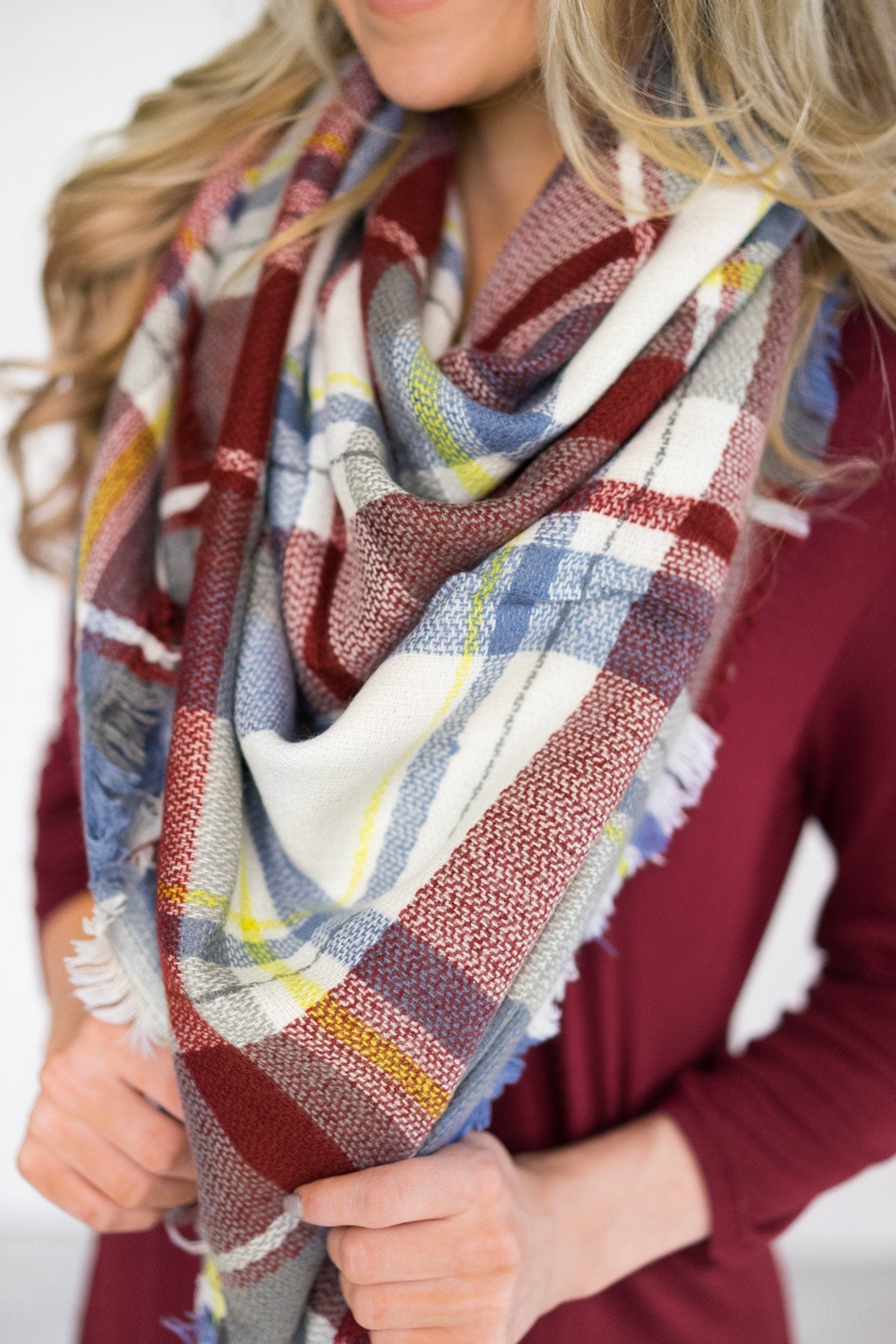 Maroon & Blue Blanket Scarf – The Pulse Boutique