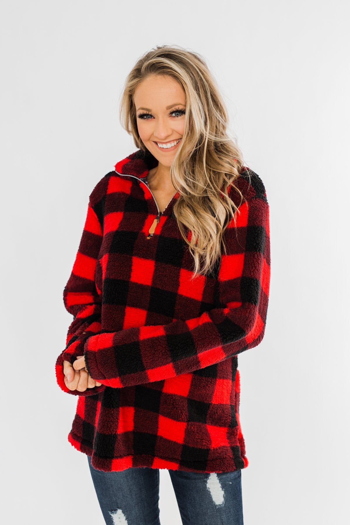 plaid sherpa pullover