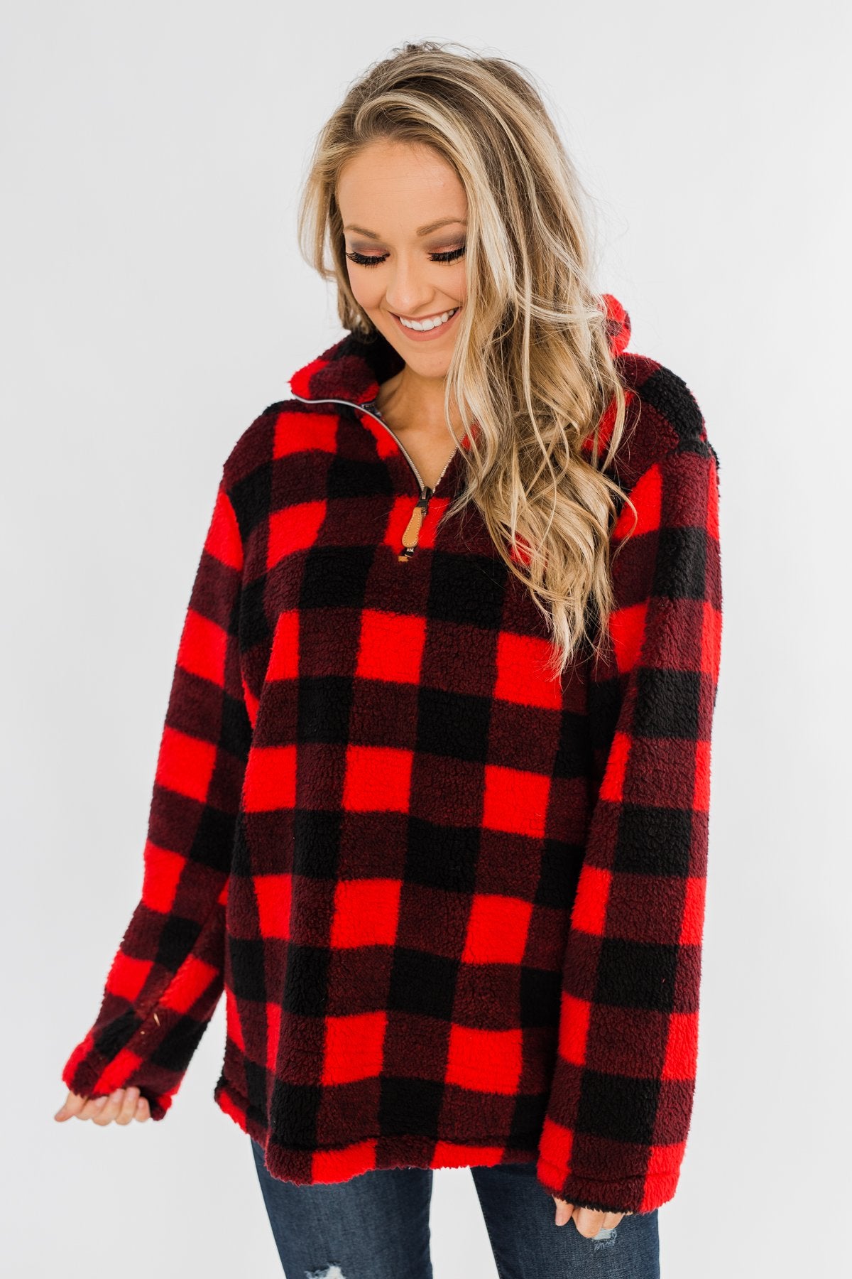 buffalo check sherpa pullover