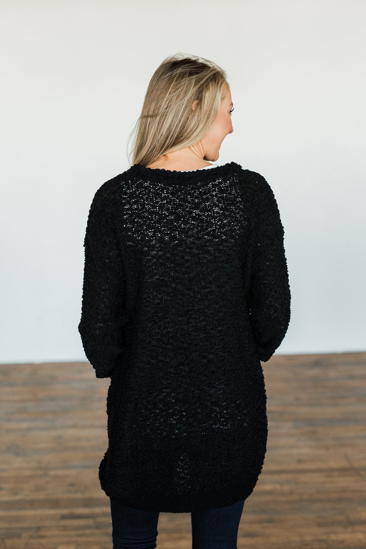 Stealing Glances Popcorn Knit Cardigan Black The Pulse Boutique